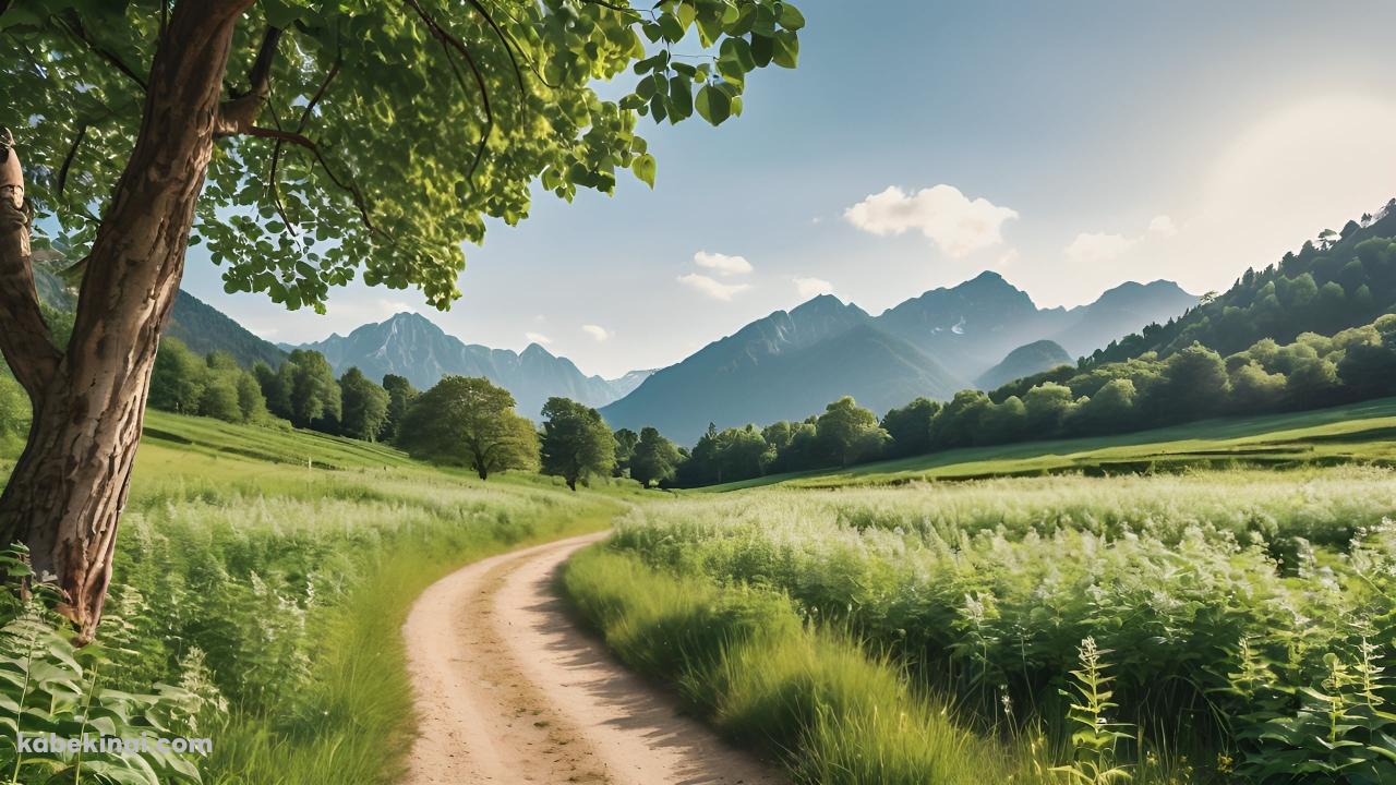 田舎の田園風景 / あぜ道 / 緑 / 山の壁紙(1280px x 720px) 高画質 パソコン用