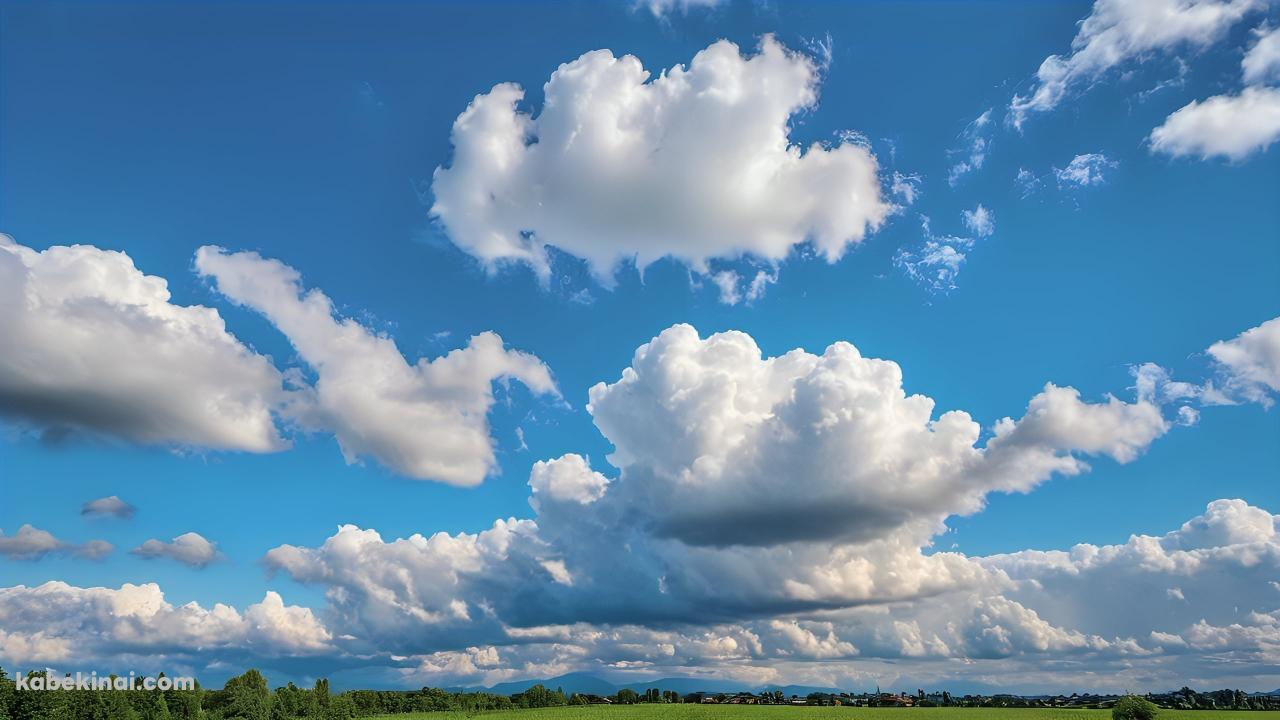 青空と緑の大地 / 立ち並んだ家の壁紙(1280px x 720px) 高画質 パソコン用