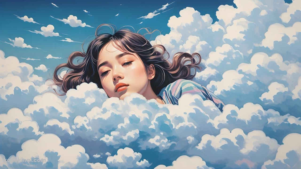 雲の中でウトウトする女性の壁紙(1280px x 720px) 高画質 パソコン用