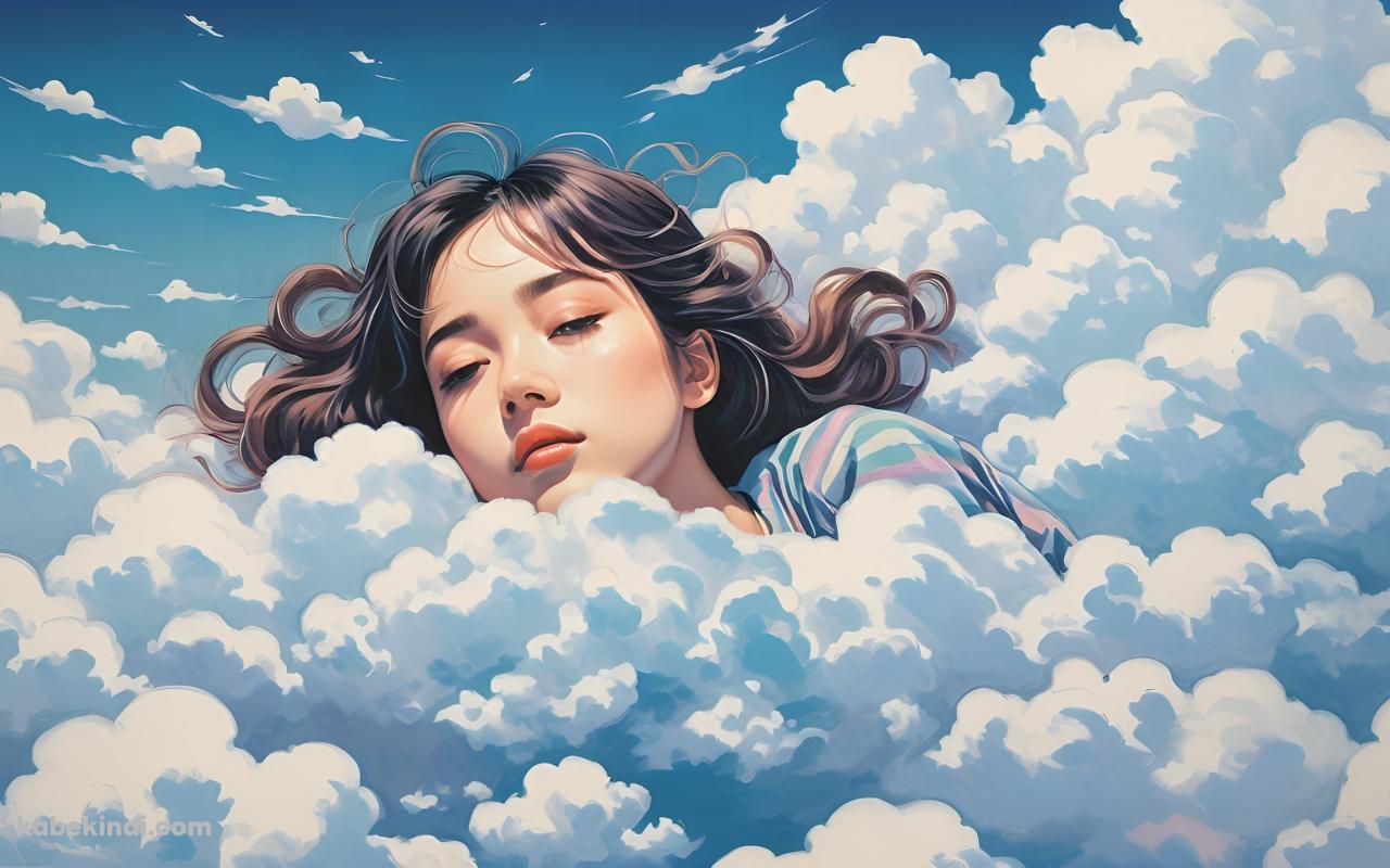 雲の中でウトウトする女性の壁紙(1280px x 800px) 高画質 パソコン用