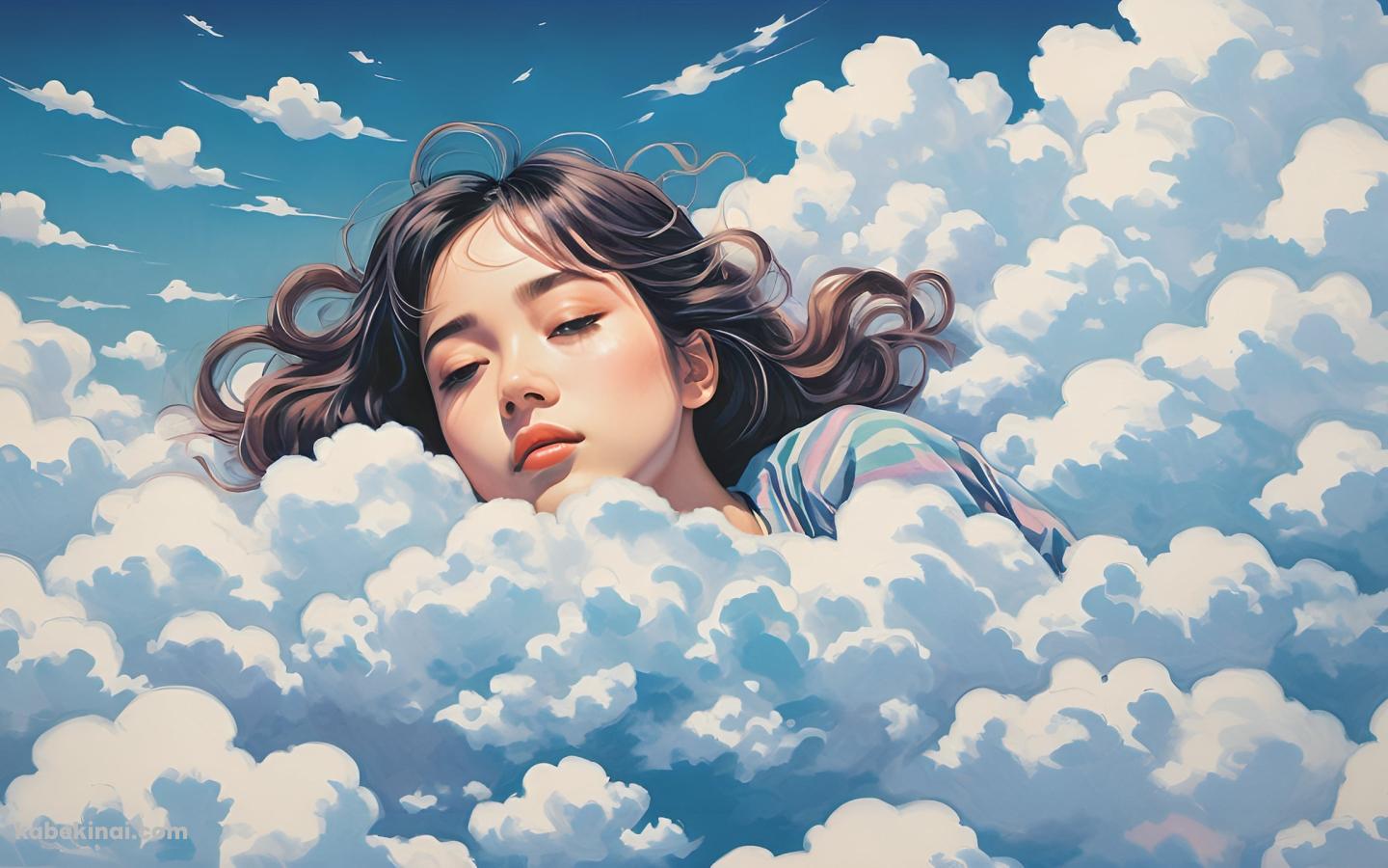 雲の中でウトウトする女性の壁紙(1440px x 900px) 高画質 パソコン用