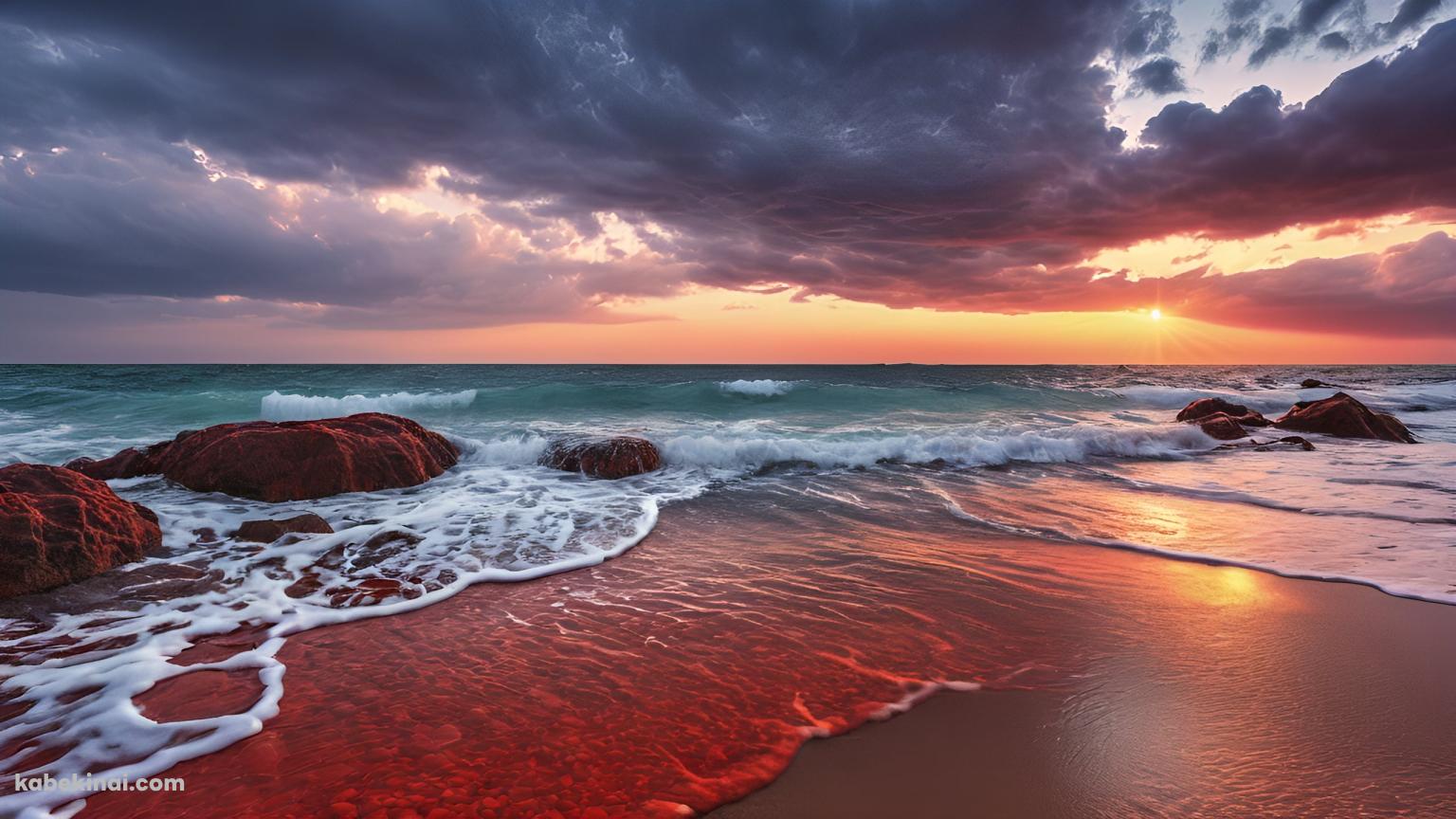 赤みがかった夕暮れの海 / 綺麗の壁紙(1536px x 864px) 高画質 パソコン用