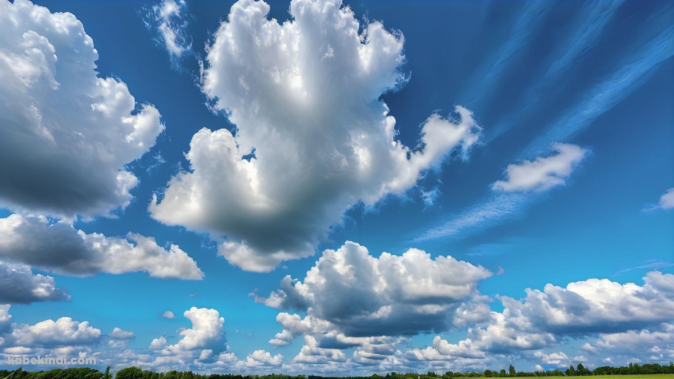 青空と草原 / 綺麗な雲の壁紙(1366px x 768px) 高画質 パソコン用