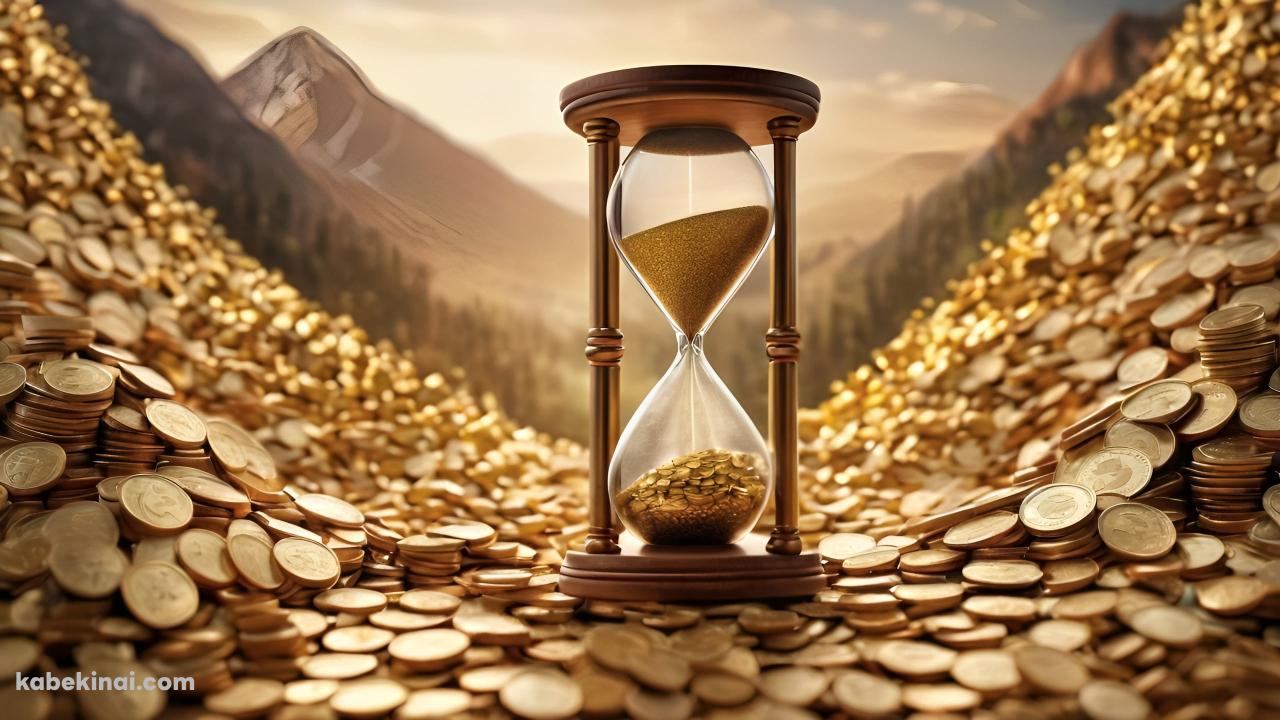 時は金なり / Time is Money / 金 / 砂時計 / 山の壁紙(1280px x 720px) 高画質 パソコン用